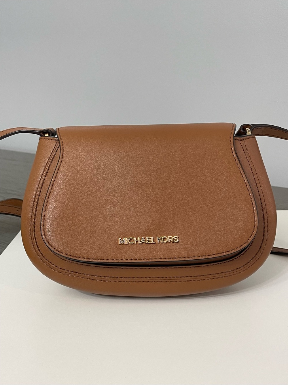 Michael Kors Cognac Saddle Crossbody Bag with Gold Logo